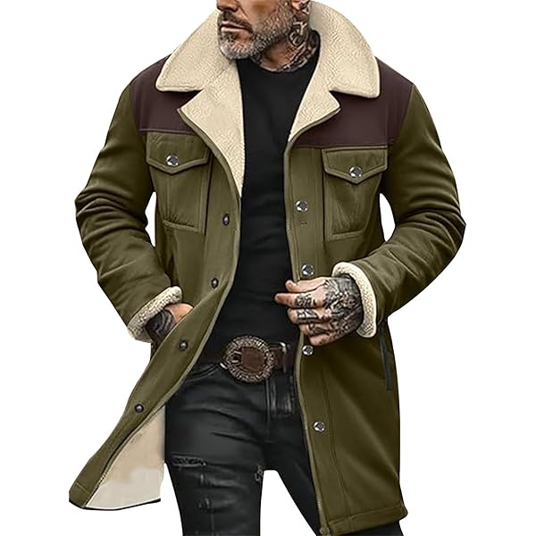 ジャケット・アウター ollun boa suede combination coat mocha Men's Vintage Suede Jacket Faux Fur Leather Jacket Plush